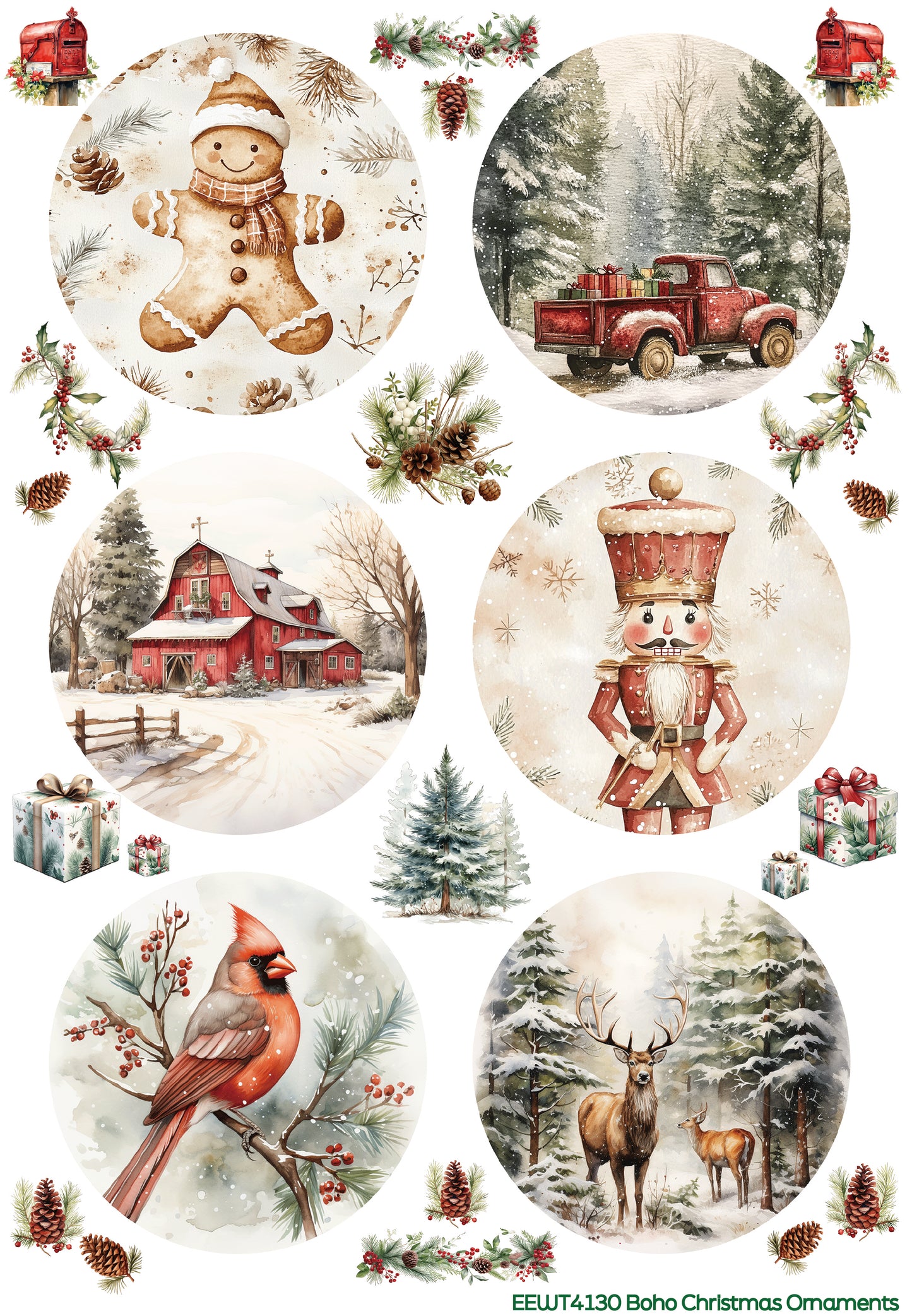 Boho Christmas Ornaments - Wet Transfer