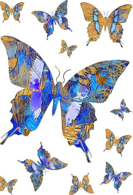 Blue/Gold Butterflies Rice Paper