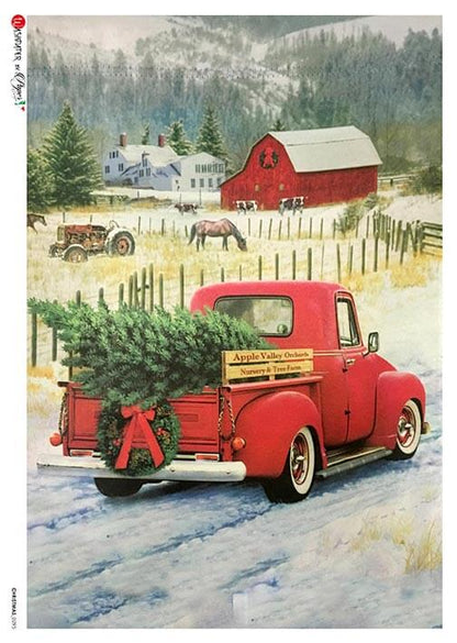 Christmas Red Truck Rice Paper