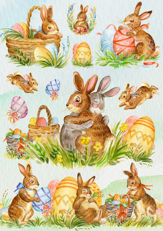 Watercolor Bunnies Rice Paper