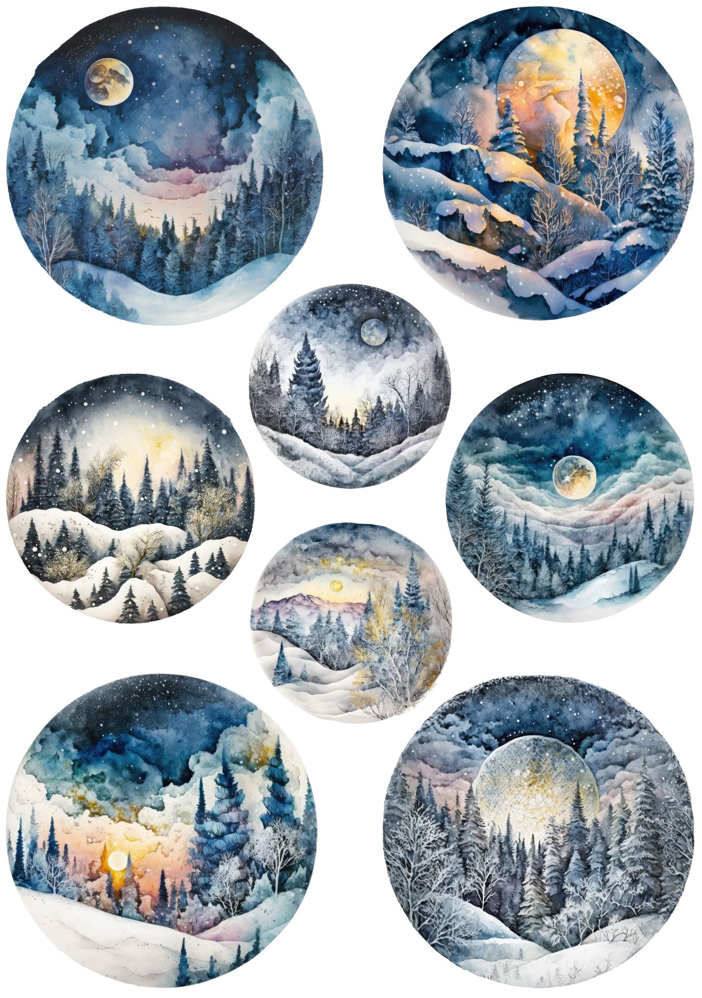 Winter Moon Ornaments Rice Paper