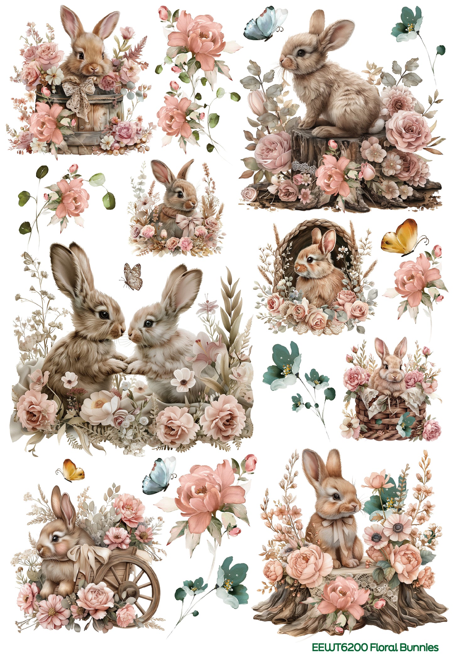 Floral Bunnies - Wet Transfer