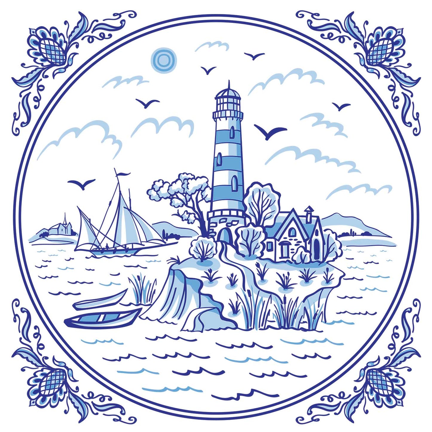 Blue Lighthouse Tile Cocktail Napkins