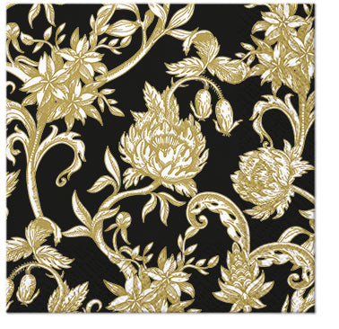 Baroque Flowers On Black Cocktail Napkins