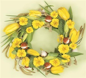 Yellow Tulips and Pansies Wreath Luncheon Napkins