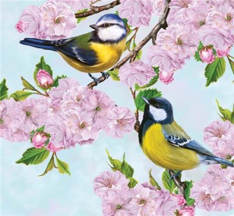 Tits on Cherry Blossom Luncheon Napkins