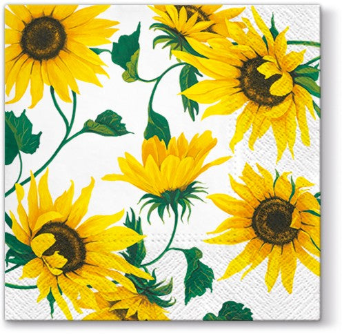 Sunflowers on White Luncheon Napkins