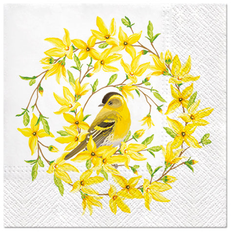 Forsythia Wreath With Yellow Bird Luncheon Napkins