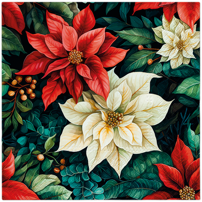 Poinsettia on Black Lunch Napkins