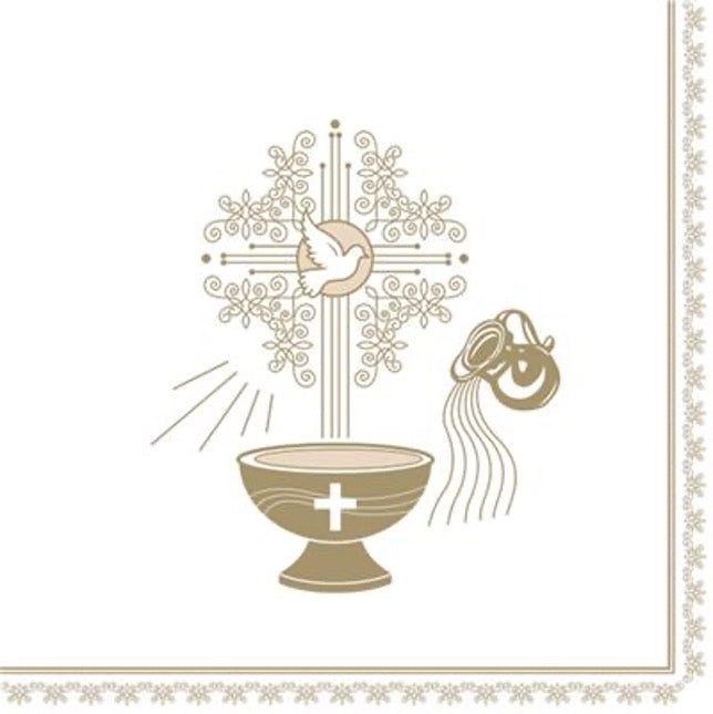 Christening Gold Ecru Luncheon Napkins