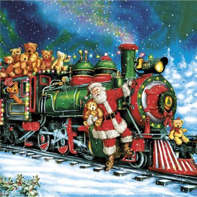 Santa Teddy Bear Train Luncheon Napkins