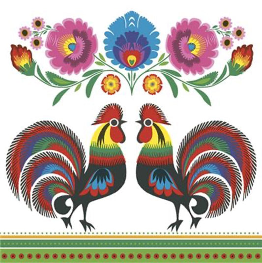 Folk Roosters Luncheon Napkins