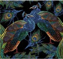 Peacocks On Black Luncheon Napkins