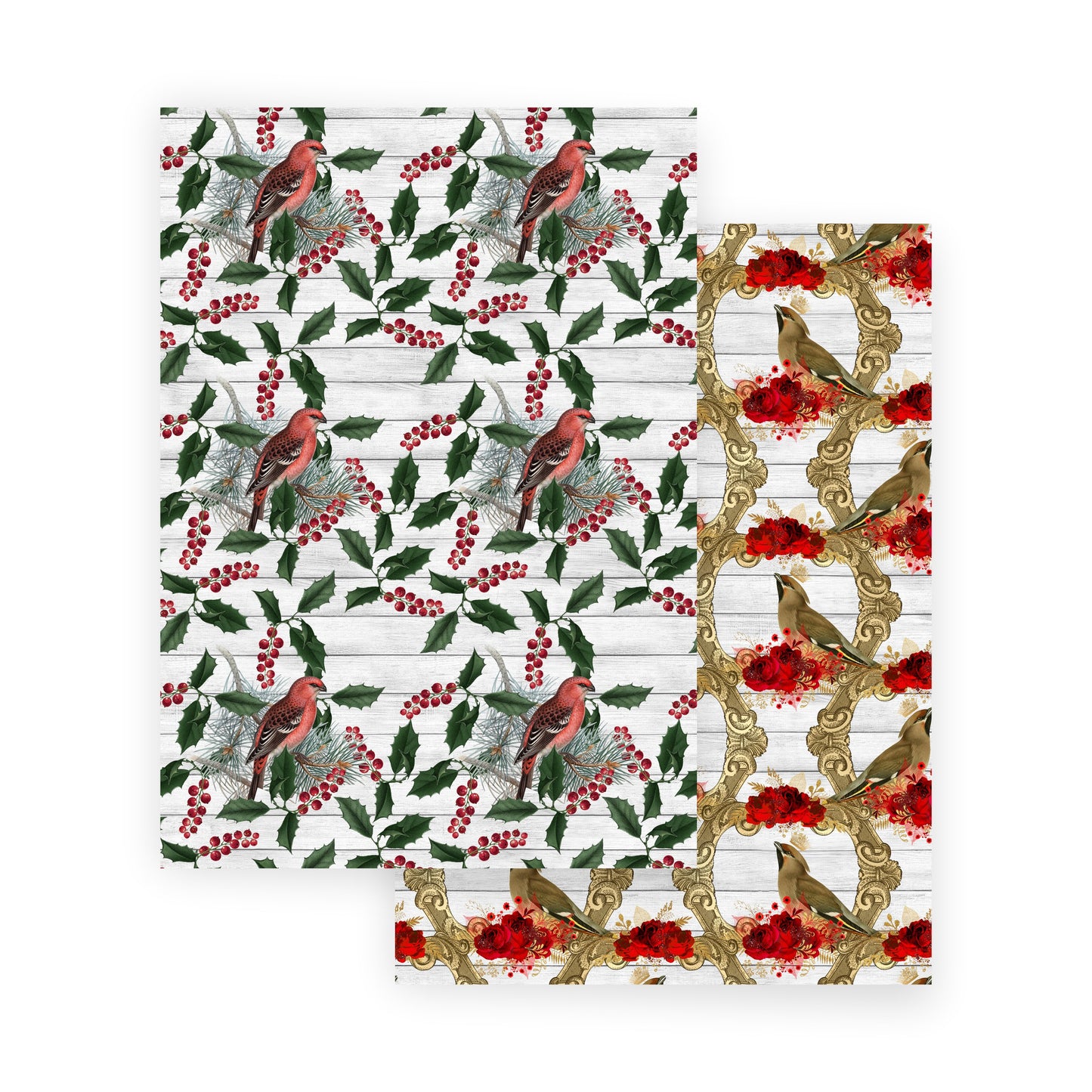 Vintage Christmas Birds Scrapbooking Paper