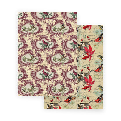 Vintage Christmas Birds Scrapbooking Paper