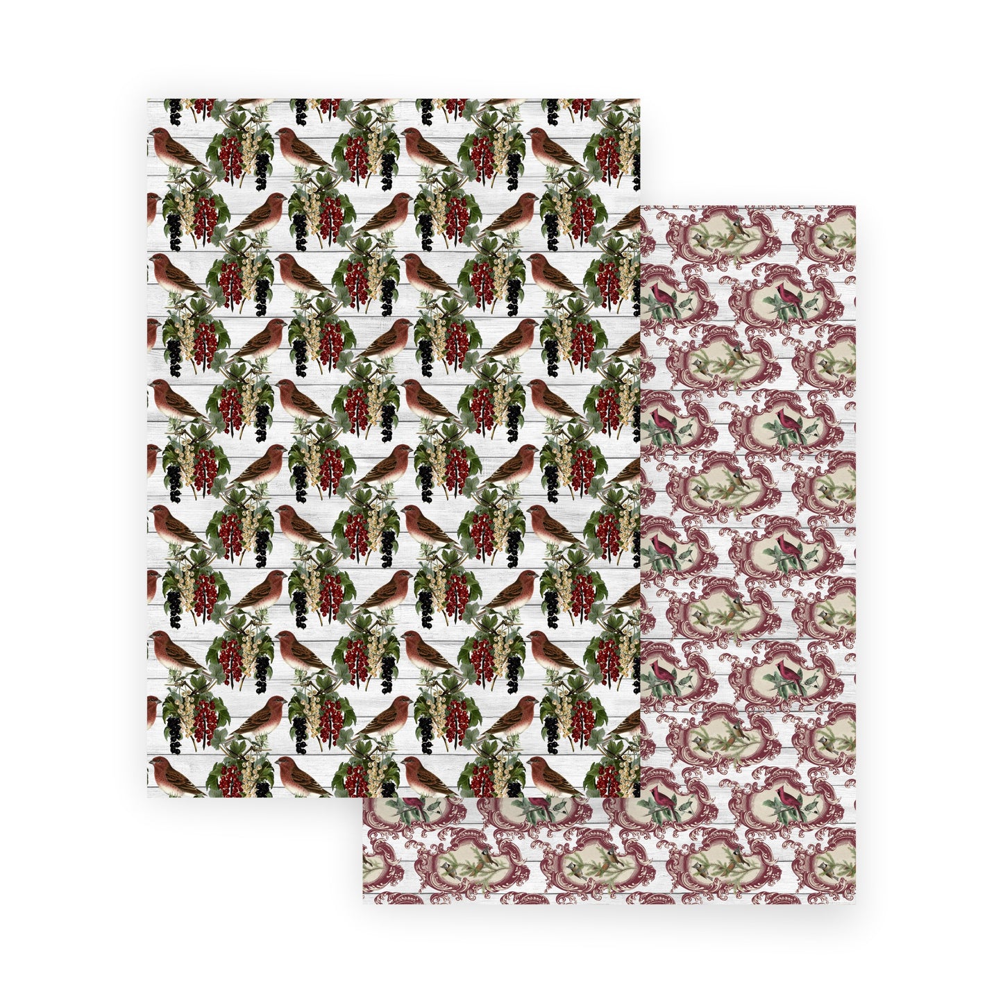 Vintage Christmas Birds Scrapbooking Paper