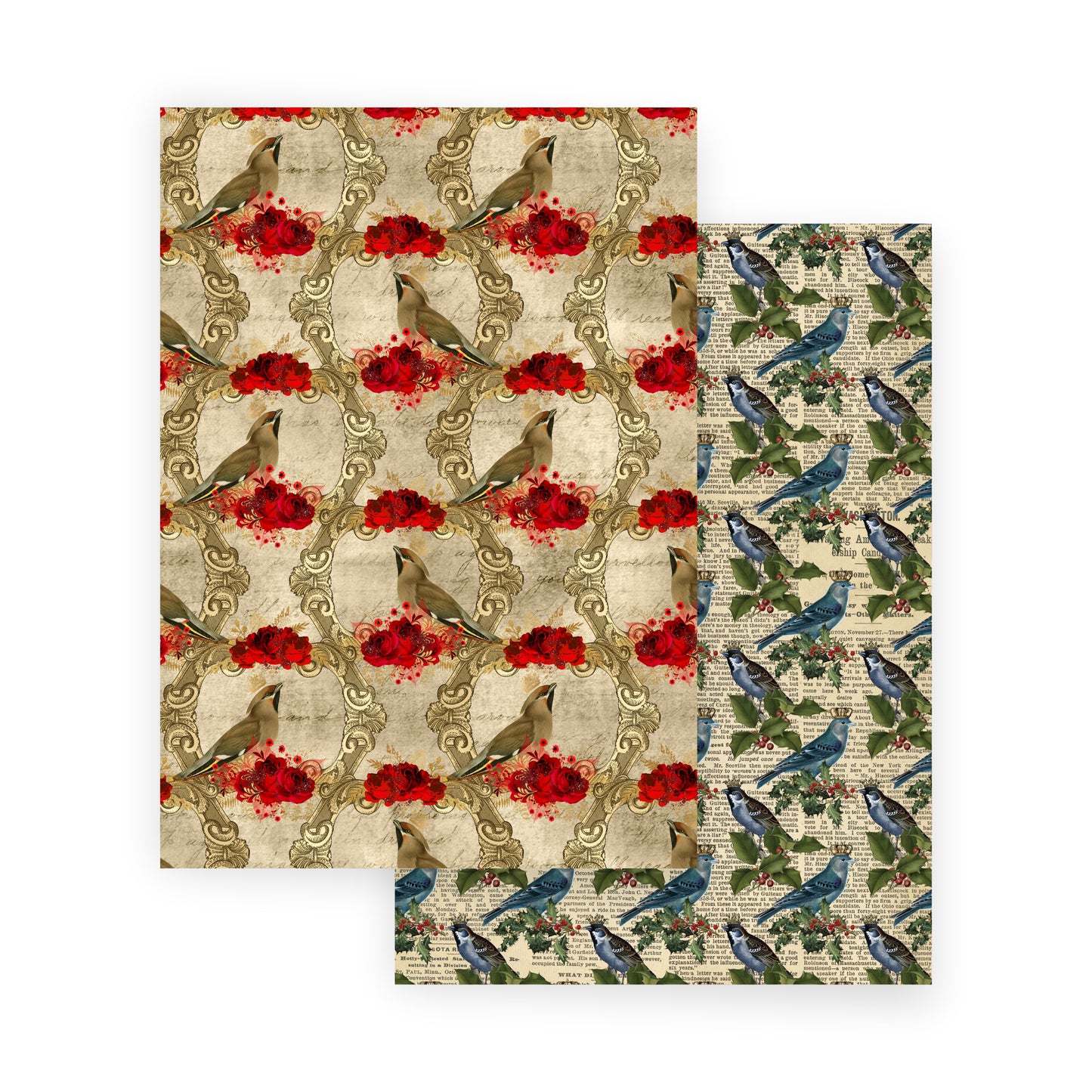 Vintage Christmas Birds Scrapbooking Paper