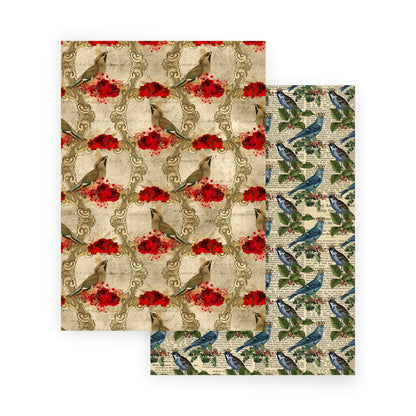 Vintage Christmas Birds Scrapbooking Paper