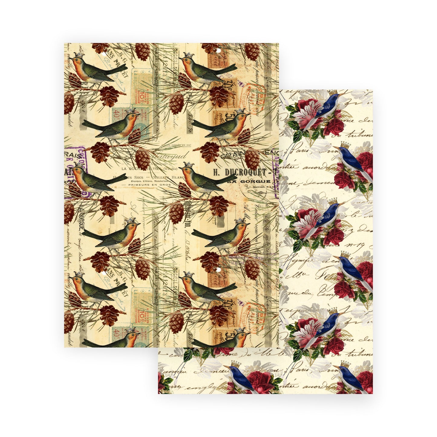 Vintage Christmas Birds Scrapbooking Paper