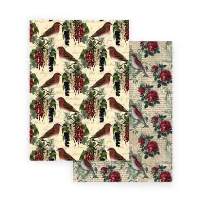 Vintage Christmas Birds Scrapbooking Paper